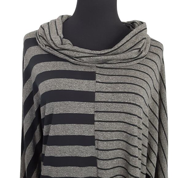 Liv By Habitat Clothes Cowl Neck Sweater Gray Stripe Oversized Women L Lagenlook - Picture 2 of 10